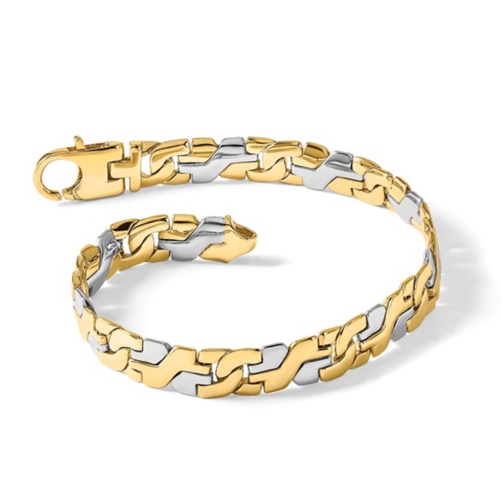 Solid 10K Two-Tone Gold 8.8mm Fancy Link Men’s Bracelet - 9" 32.67g - Picture 5 of 6